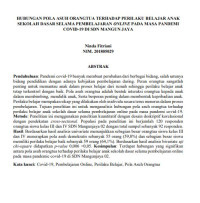 Image of HUBUNGAN POLA ASUH ORANGTUA TERHADAP PERILAKU BELAJAR ANAK 
SEKOLAH DASAR SELAMA PEMBELAJARAN ONLINE PADA MASA PANDEMI 
COVID-19 DI SDN MANGUN JAYA