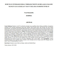 Image of HUBUNGAN INTERAKSI SOSIAL TERHADAP MOTIVASI BELAJAR ANAK SDN 
MANGUN JAYA 02 KELAS V DAN VI SELAMA PANDEMI COVID-19