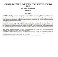 Image of PENGARUH AROMATERAPI LAVENDER DAN PIJAT ENDORPHIN TERHADAP 
NYERI PERSALINAN KALA I FASE AKTIF DI KLINIK BERSALIN UMI RAHMA 
BEKASI