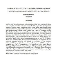 Image of HUBUNGAN DUKUNGAN KELUARGA DENGAN RESIKO DEPRESI 
PADA LANSIA DI KELURAHAN BOJONG RAWALUMBU, BEKASI