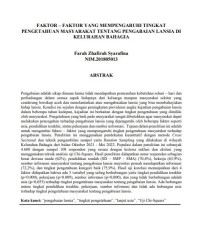 Image of FAKTOR – FAKTOR YANG MEMPENGARUHI TINGKAT 
PENGETAHUAN MASYARAKAT TENTANG PENGABAIAN LANSIA DI 
KELURAHAN BAHAGIA