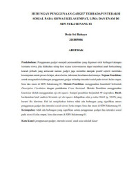 Image of HUBUNGAN PENGGUNAAN GADGET TERHADAP INTERAKSI 
SOSIAL PADA SISWA/I KELAS EMPAT, LIMA DAN ENAM DI 
SDN SUKATENANG 01