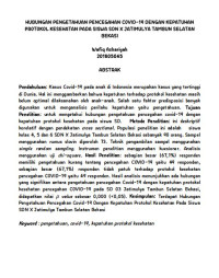 Image of HUBUNGAN PENGETAHUAN PENCEGAHAN COVID-19 DENGAN KEPATUHAN
PROTOKOL KESEHATAN PADA SISWA SDN X JATIMULYA TAMBUN SELATAN
BEKASI
