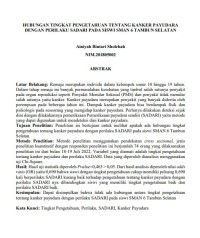 Image of HUBUNGAN TINGKAT PENGETAHUAN TENTANG KANKER PAYUDARA 
DENGAN PERILAKU SADARI PADA SISWI SMAN 6 TAMBUN SELATAN