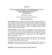 Image of EFEKTIVITAS TERAPI MUSIK KLASIK TERHADAP KECEMASAN 
PASIEN KANKER DENGAN KEMOTERAPI DI RUMAH SAKIT SWASTA X 
KOTA BEKASI