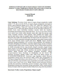Image of HUBUNGAN PENGETAHUAN MASYARAKAT TENTANG KONDISI 
FRAILTY LANSIA TERHADAP STIGMA NEGATIF PADA LANSIA DI 
KELURAHAN MARGAHAYU KOTA BEKASI