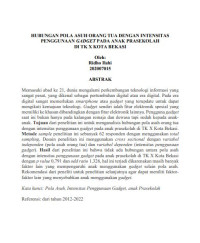 Image of HUBUNGAN POLA ASUH ORANG TUA DENGAN INTENSITAS 
PENGGUNAAN GADGET PADA ANAK PRASEKOLAH DI TK X KOTA BEKASI