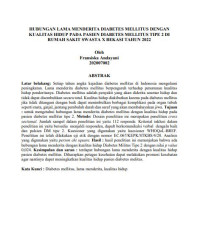 Image of HUBUNGAN LAMA MENDERITA DIABETES MELLITUS DENGAN 
KUALITAS HIDUP PADA PASIEN DIABETES MELLITUS TIPE 2 DI 
RUMAH SAKIT SWASTA X BEKASI TAHUN 2022