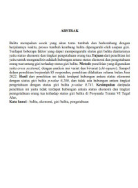 Image of HUBUNGAN STATUS EKONOMI DAN TINGKAT PENGETAHUAN ORANG TUA TENTANG GIZI TERHADAP STATUS GIZI BALITA DI POSYANDU TERATAI VI TEGAL ALUR