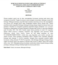 Image of HUBUNGAN DUKUNGAN KELUARGA DENGAN TINGKAT KECEMASAN LANSIA SAAT PANDEMI DI RUMAH SAKIT SWASTA X BEKASI TAHUUN 2022
