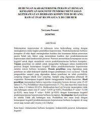 Image of HUBUNGAN KARAKTERISTIK PERAWAT DENGAN KEMAMPUAN KOGNITIF PENDOKUMENTASIAN KEPERAWATAN BERBASIS KOMPUTER DI RUANG RAWAT INAP RS SWASTA X DI CIBUBUR
