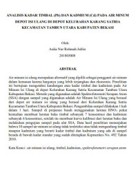 Image of Analisis Kadar Timbal (Pb) dan Kadmium (Cd) Pada Air Minum Depot Isi Ulang Di Depot Kelurahan Karang Satria Kecamatan Tambun Utara Kabupaten Bekasi