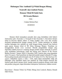 Image of Hubungan Titer Antibodi Uji Widal Dengan Hitung Neutrofil dan Limfosit Pasien Demam Tifoid Di Salah Satu RS Swasta Bintaro