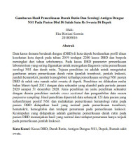 Image of Gambaran Hasil Pemeriksaan Darah Rutin Dan Serologi Antigen Dengue NS1 Pada Pasien Dbd Di Salah Satu Rs Swasta Di Depok