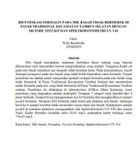 Image of Identifikasi Formalin Pada Mie Basah Tidak Bermerek di Pasar Tradisional Kecamatan Tambun Selatan Dengan Menggunakan Metode Test Kit dan Spektrofotometri UV-VIS