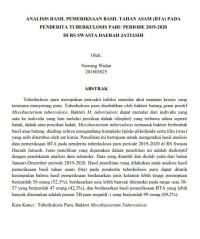 Image of Analisis Hasil Pemeriksaan Basil Tahan Asam (BTA) Pada Penderita Tuberkulosis Paru Periode 2019-2020 Di RS Swasta Daerah Jatiasih