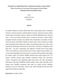 Image of Persiapan Pra Analitik Pada Pasien Autoimmune Hemolytic Anemia (AIHA) Dalam Pemeriksaan Laboratorium Hematologi dan Kimia Klinik di Rumah Sakit Swasta Bekasi Timur