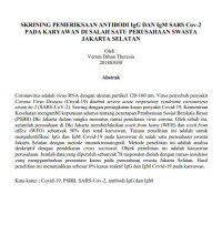 Image of Skrining Pemeriksaan Antibodi IgG dan igM SARS Cov-2 pada Karyawan di Salah Satu Perusahaan Swasta Jakarta Selatan