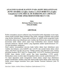 Image of Analisis Kadar Kafein Pada Kopi Dekafeinasi Jenis Arabika (Coffea Arabica L.) dan Robusta (Coffea Canephora) yang Dijual di Marketplace A dengan Metode Spektrofotometri Uv-Vis