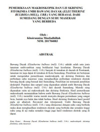Image of Pemeriksaan makroskopik dan uji skrining fitokimia umbi bawang dayak (Eleutherine bulbosa (mill). Urb.) Yang berasal dari sumedang dengan suhu maserasi yang berbeda .