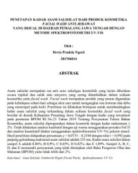 Image of Penetapan Kadar Asam Salisilat Dari Produk Kosmetika Facial Wash Anti Jerawat Di Daerah Pemalang Jawa Tengah Dengan Metode Spektrofotomeri Uv-Vis