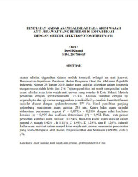 Image of Penetapan Kadar Asam Salisilat Pada Krim Wajah Anti Jerawat Yang Beredar Di Kota Bekasi Dengan Metode Spektrofotometri Uv-Vis