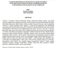 Image of Validasi Metode dan Penetapan Kadar Vitamin C pada Minuman Kemasan dengan Kromatografi Cair Kinerja Tinggi (KCKT) Fase Terbalik.