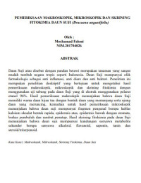 Image of Skrining Fitokimia Ekstrak Etanolik, Pemeriksaan Makroskopik Dan Mikroskopik Daun Suji (Dracaena Angustifolia).