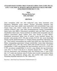 Image of Analisis Bahan Kimia Obat Parasetamol pada Jamu Pegal Linu yang dijual di Kota Bekasi menggunakan Metode Spektrofotometri UV-Vis