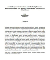 Image of Analisis Kepuasan Pasien Rawat Jalan Terhadap Pelayanan Kefarmasian Di Salah Satu Instalasi Farmasi Rumah Sakit Swasta di Bekasi Timur