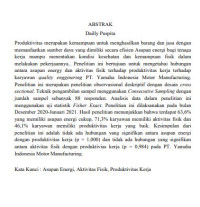 Image of Hubungan Asupan Energi Dan Aktivitas Fisik Terhadap Produktivitas Kerja PT.Yamaha Indonesia Motor MNF