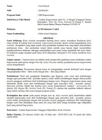 Image of ASUHAN KEPERAWATAN PADA Ny.A DENGAN GANGGUAN SISTEM REPRODUKSI “POST Op. KISTA OVARIUM” DIRUANG E. RUMAH SAKIT SWASTA BEKASI DI MASA PANDEMI COVID-19