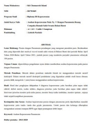 Image of ASUHAN KEPERAWATAN PADA NY. V DENGAN PNEUMONIA  DI RUANG CEMPAKA RUMAH SAKIT SWASTA  BEKASI BARAT DI MASA PANDEMI COVID-19