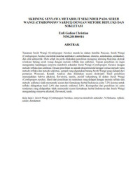 Image of SKRINING SENYAWA METABOLIT SEKUNDER PADA SEREH WANGI (CYMBOPOGON NARDUS) DENGAN METODE REFLUKS DAN SOKLETASI