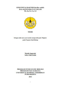 Image of TESIS - EFEKTIFITAS BAKTERI Bacillus subtilis DALAM PENGIKATAN LOGAM Pb, Zn, Fe, Cu, Cd
