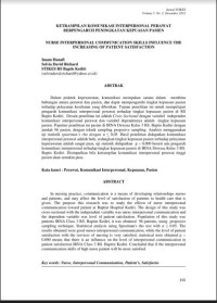 Image of KETRAMPILAN KOMUNIKASI INTERPERSONAL PERAWAT BERPENGARUH PENINGKATAN KEPUASAN PASIEN - NURSE INTERPERSONAL COMMUNICATION SKILLS INFLUENCE THE INCREASING OF PATIENT SATISFACTION